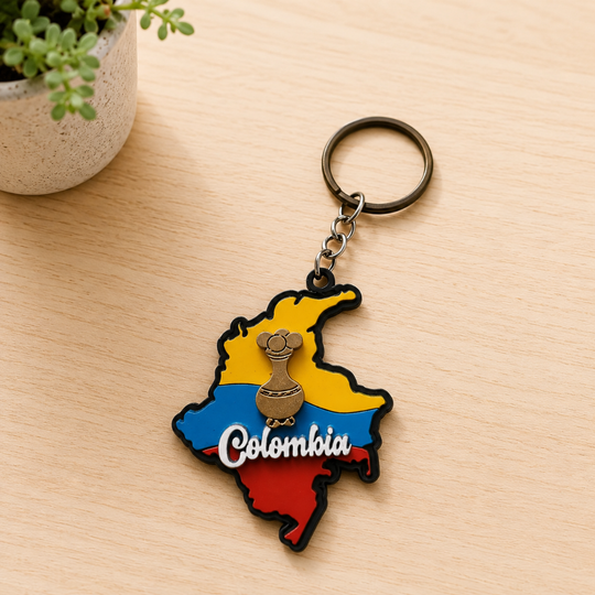 Colombia Map Keychain – Handmade Colombian Souvenir, Colorful Flag Keyring, Fair Trade Gift, Travel Keepsake