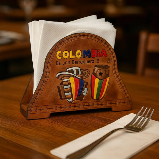 Colombian Leather Coaster Set with Holder | Handmade Decor | Cultural Gift