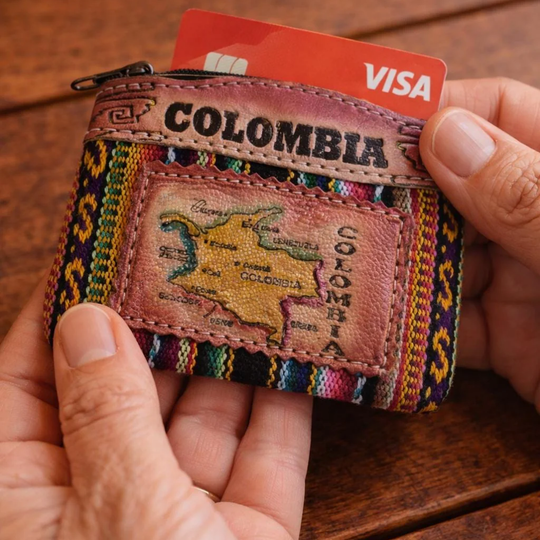 Handmade Colombian Leather &amp; Textile Card Holder | Small Women’s Coin Purse, Cultural Wallet Gift