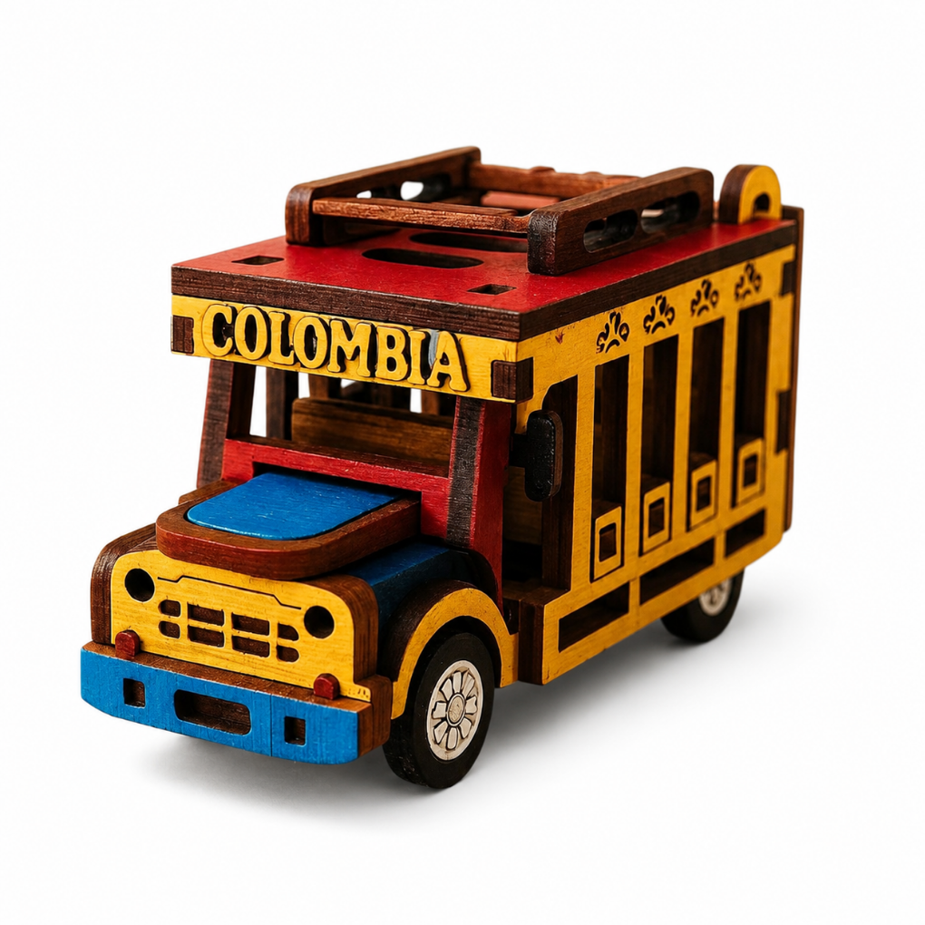 Handmade Mini Colombian Chiva Bus Figurine • Wooden Folk Art Decor