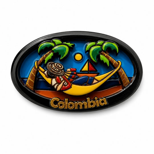 Handmade Colombian Oval Fridge Magnet | 3D Wooden Artisan Souvenir Decor