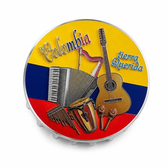 Colombia Tierra Querida Bottle Opener Magnet Flag Colors Accordion Guitar Design