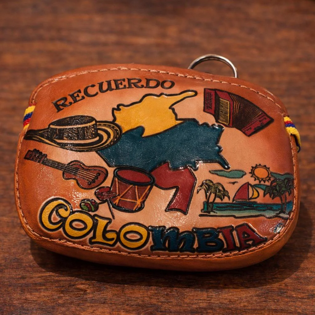Handmade Colombian Chiva Leather Coin Pouch | Hand-Painted Artisan Wallet Keychain Souvenir