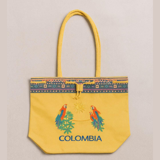 Handmade Embroidered Canvas Tote Bag • Colombian Cultural Design