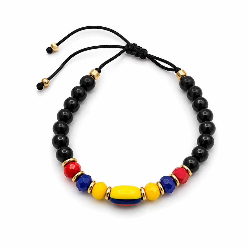 Handmade Colombian Beaded Bracelet | Adjustable Colombia Flag Bracelet | Men&