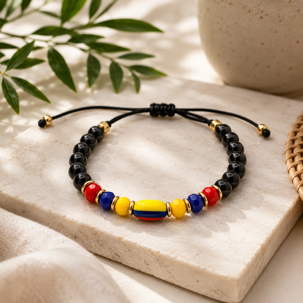 Handmade Colombian Beaded Bracelet | Adjustable Colombia Flag Bracelet | Men's Artisan Jewelry
