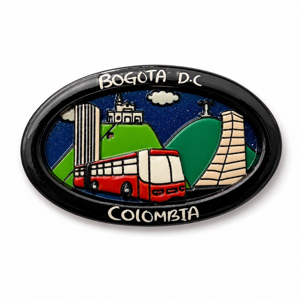 Handmade Colombian Oval Fridge Magnet | 3D Wooden Artisan Souvenir Decor