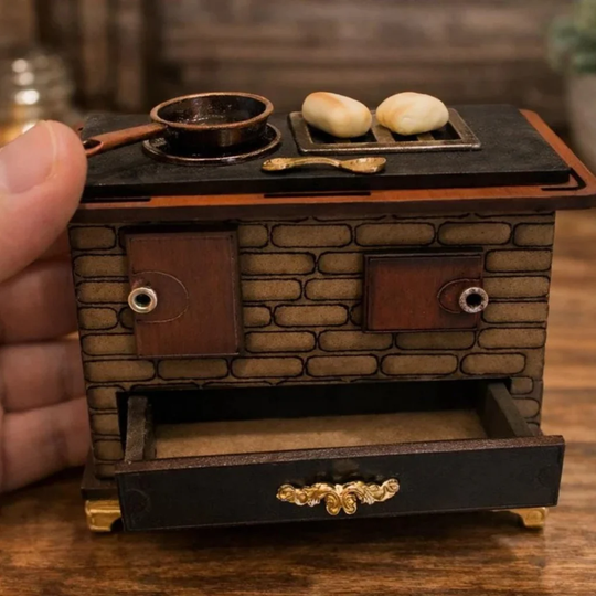 Handmade Miniature Vintage Kitchen Stove| Rustic Wooden Dollhouse Decor