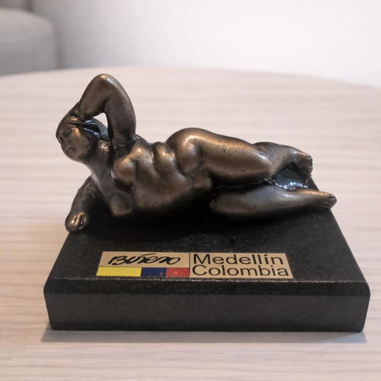 Handmade Botero-Style Mini Sculpture | Colombian Folk-Art Figurine on Wooden Base | Artisan Decorative Collectible