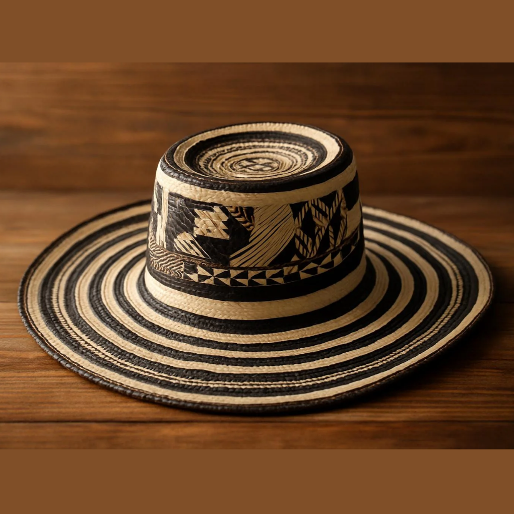 Handmade Colombian Vueltiao Hat | Caña Flecha Fiber, Black &amp; White