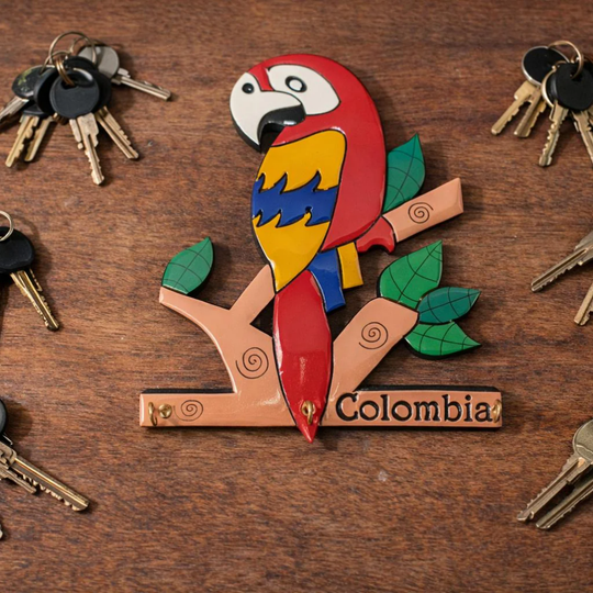 Colombian Wooden Key Holder Wall Decor • Colorful Artisan Hooks • Tropical Home Gift