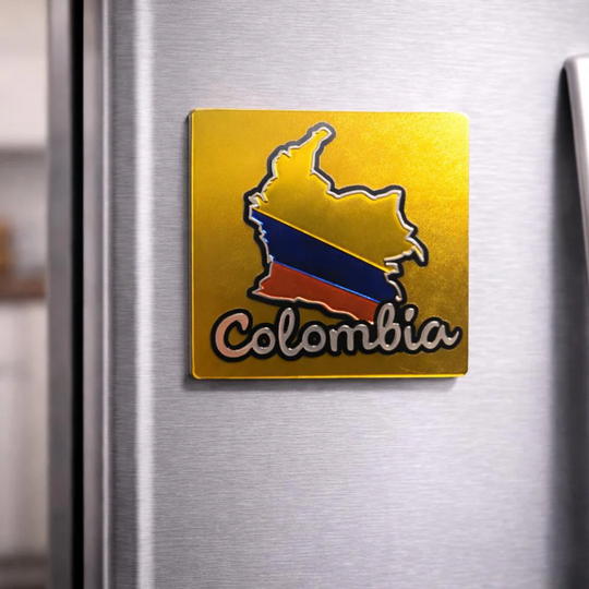 Colombia Gold Map Magnet – Metallic Fridge Magnet with Flag Colors