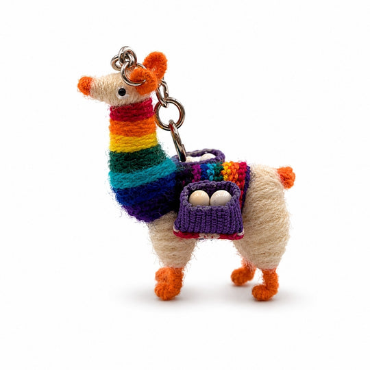Handmade Llama Keychain – Andean Wool Miniature – Colorful Alpaca Souvenir from South America