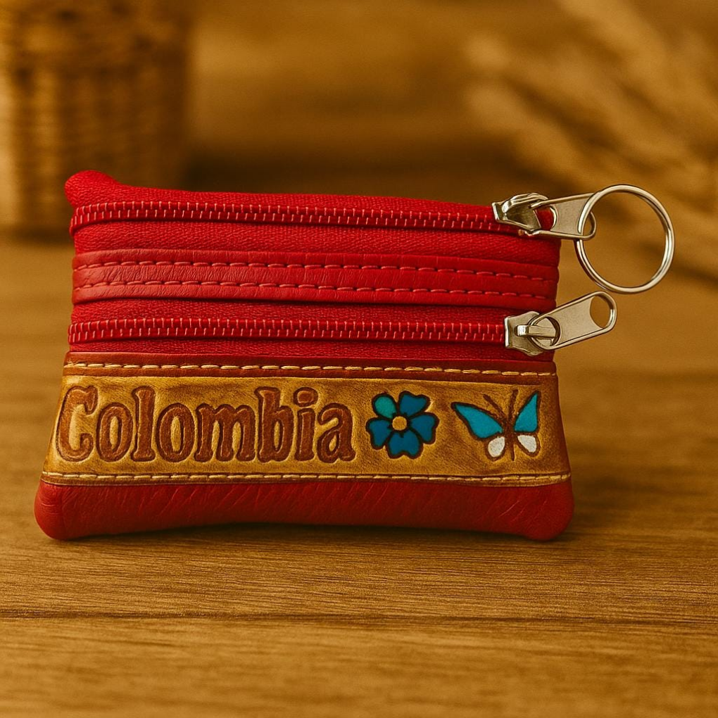 Handmade Colombian Leather Coin Purse – Artisan Painted Mini Wallet
