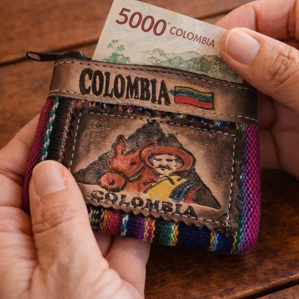 Handmade Colombian Leather &amp; Textile Card Holder | Small Women’s Coin Purse, Cultural Wallet Gift