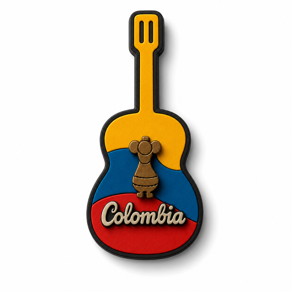 Handmade Colombian Guitar Fridge Magnet – Artisan MDF Souvenir Collection