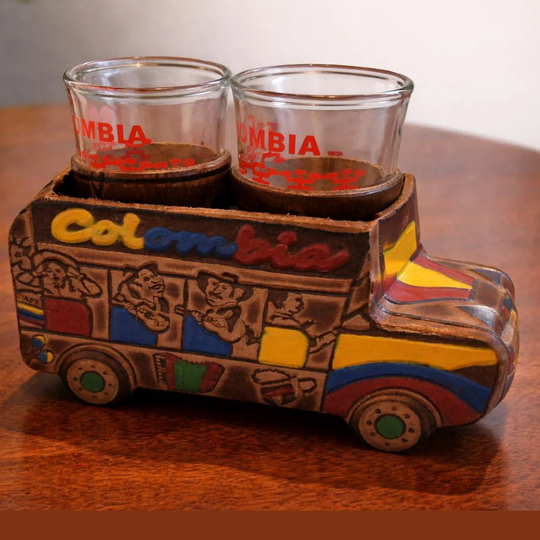 Handmade Colombian Leather Shot Glass Set with Artisan Case