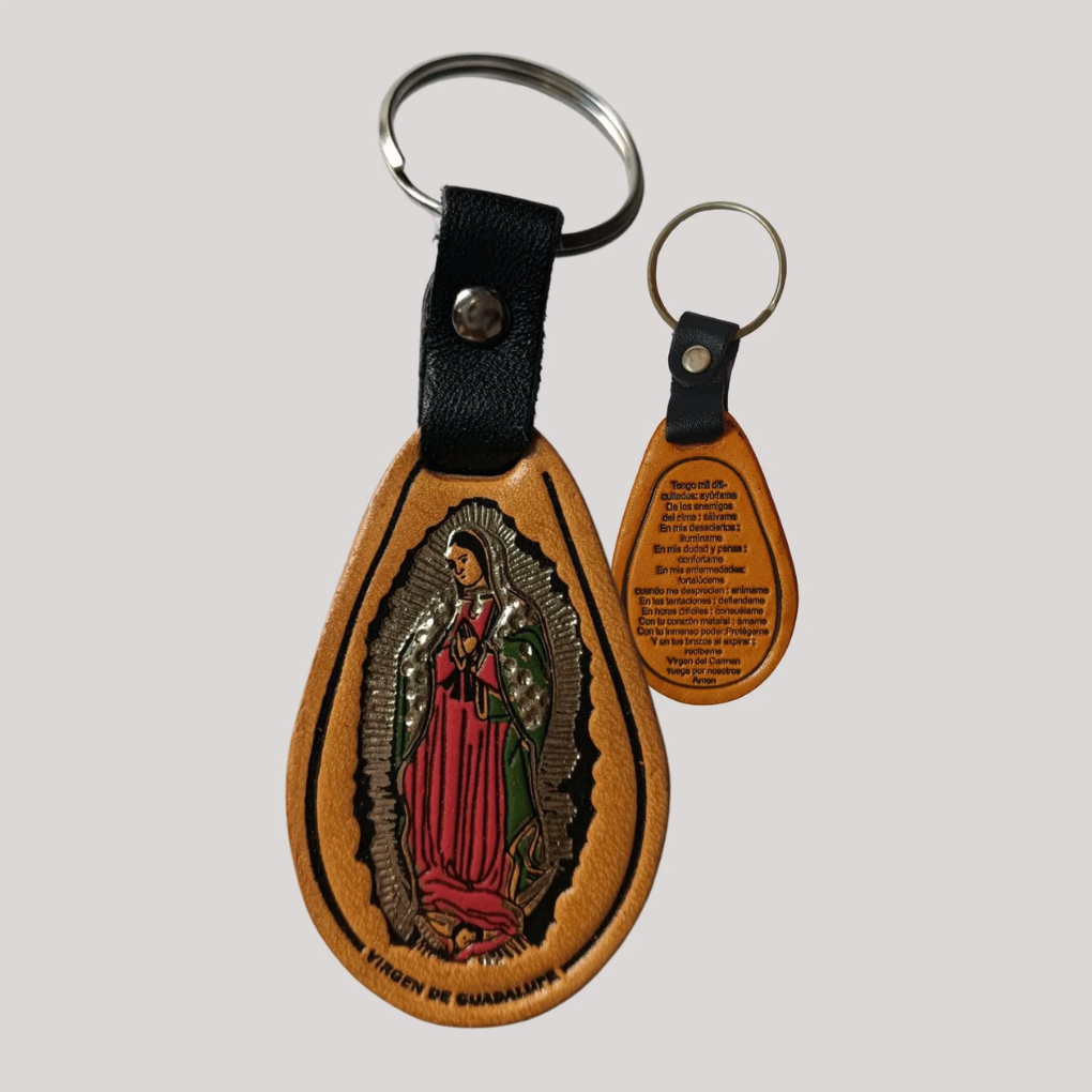 Handmade Leather Catholic Keychain – Religious Gift, Colombian Artisan