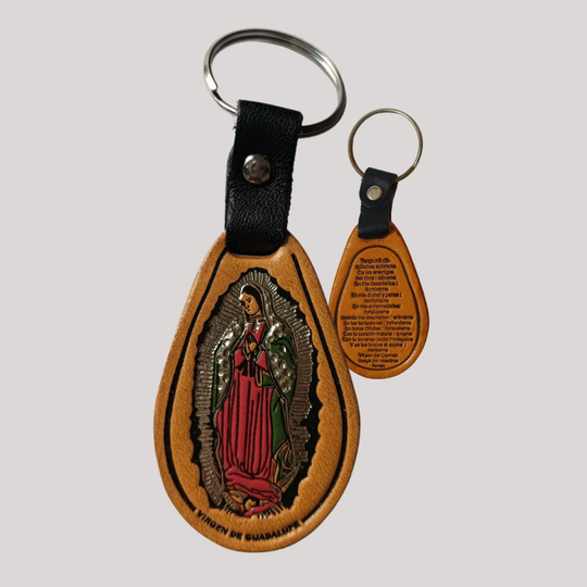 Handmade Leather Catholic Keychain – Religious Gift, Colombian Artisan