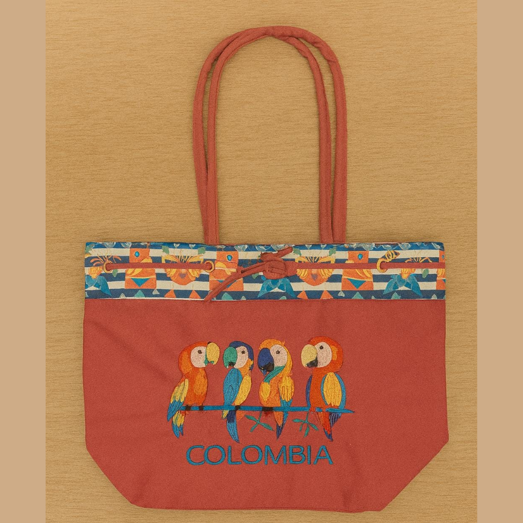 Handmade Embroidered Canvas Tote Bag • Colombian Cultural Design