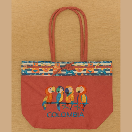 Handmade Embroidered Canvas Tote Bag • Colombian Cultural Design