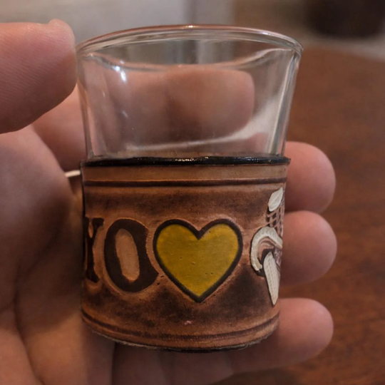 Handmade Colombian Leather Shot Glass Set | Artisan Barware with Case