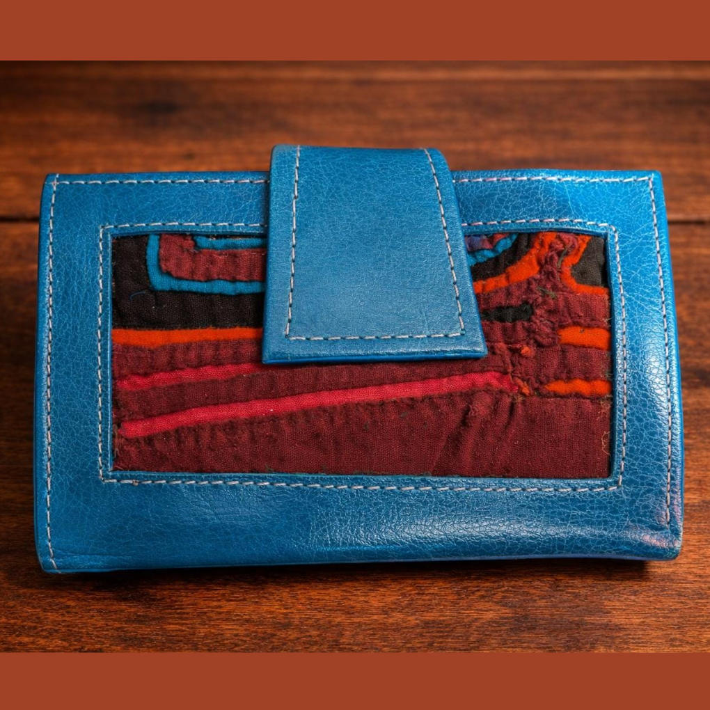 Handmade Leather Mola Wallet – Small Women’s Bifold with Guna Textile