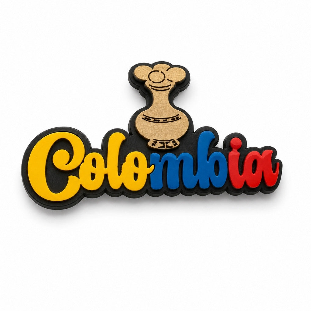 Handmade Colombia Fridge Magnet | Colombian Souvenir with Coffee &amp; Pre-Columbian Symbols