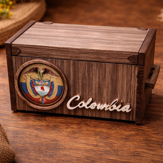 Handcrafted Colombian Wooden Jewelry Box  Artisan Coffee Folk Decor