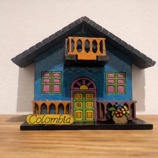 Handmade Colombian Colonial House Magnet – Colorful 3D Wooden Fridge Souvenir