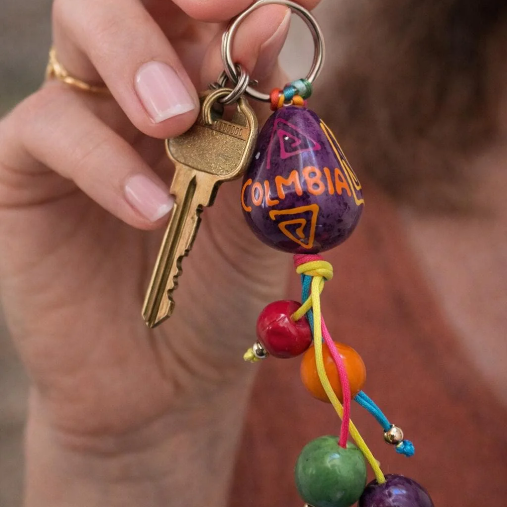 Hand-Painted Tagua Nut Keychain – Sustainable Colombian Gift