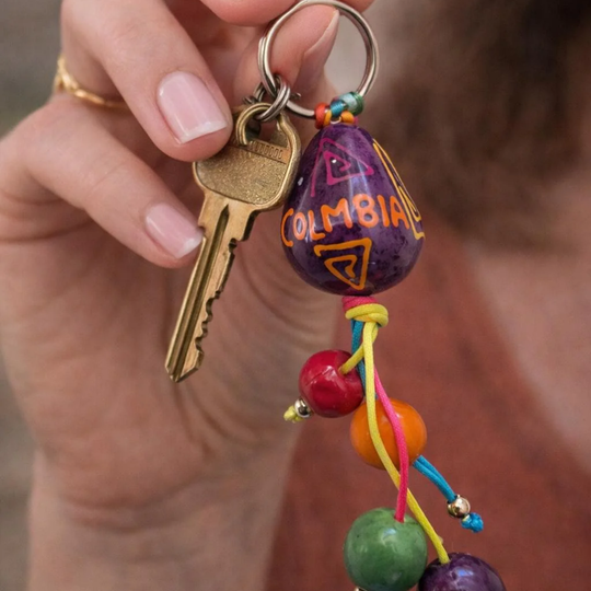 Hand-Painted Tagua Nut Keychain – Sustainable Colombian Gift
