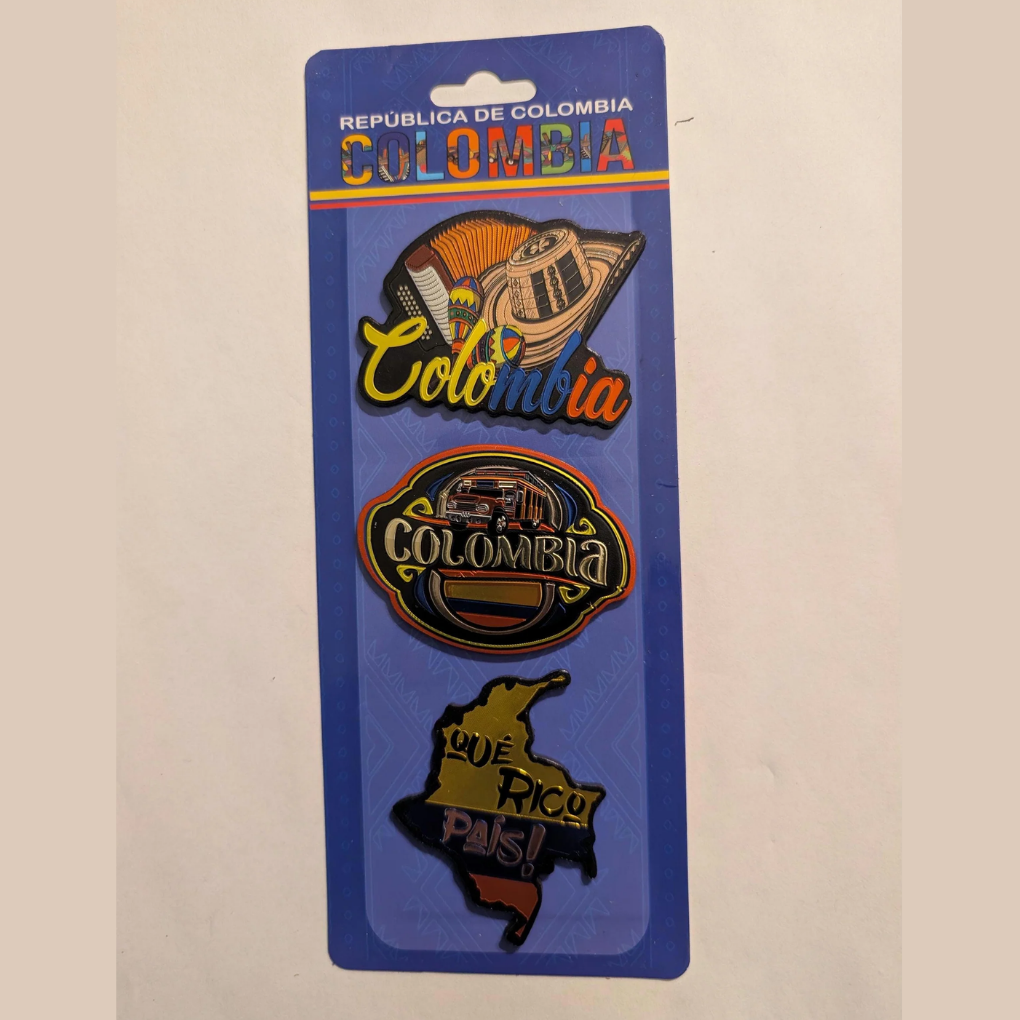 Colombia Magnet Set (3 pcs) – Handmade MDF Fridge Magnets with Tropical Designs