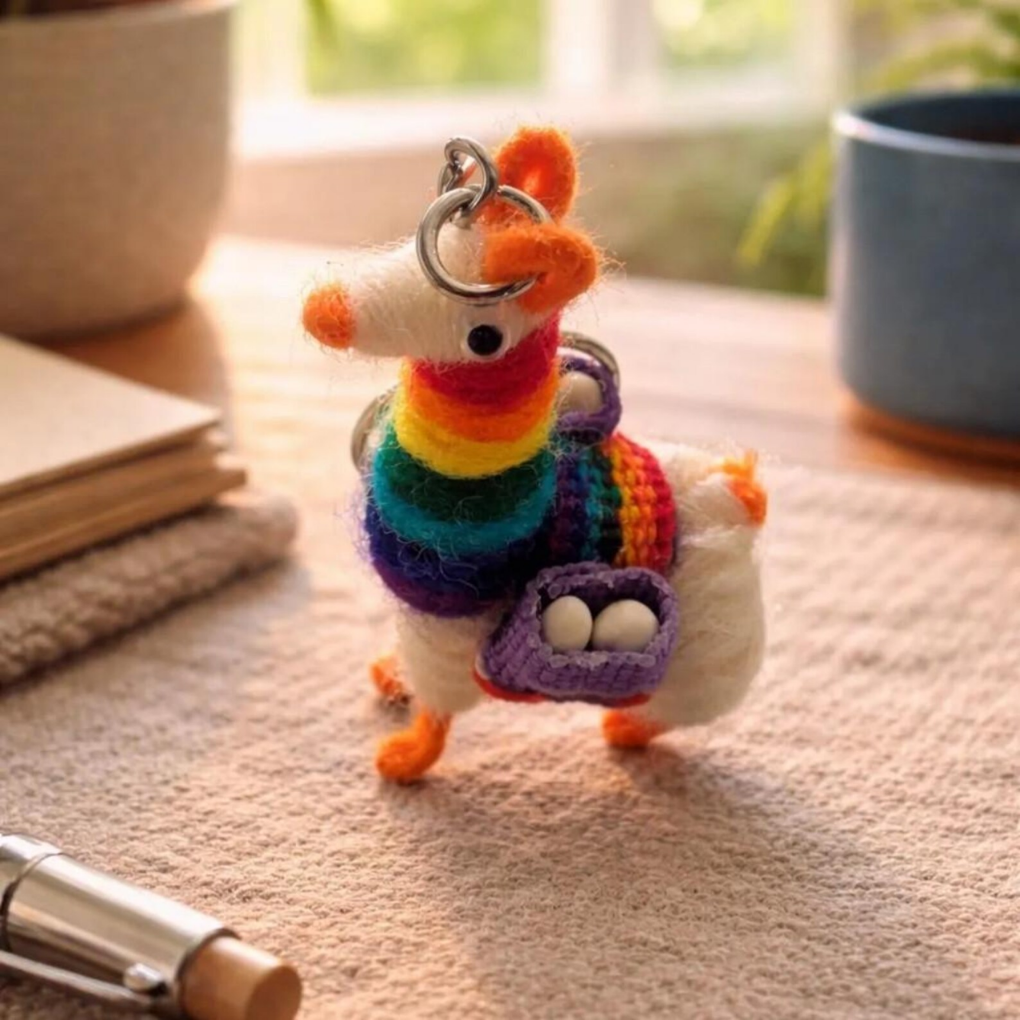 Handmade Llama Keychain – Andean Wool Miniature – Colorful Alpaca Souvenir from South America