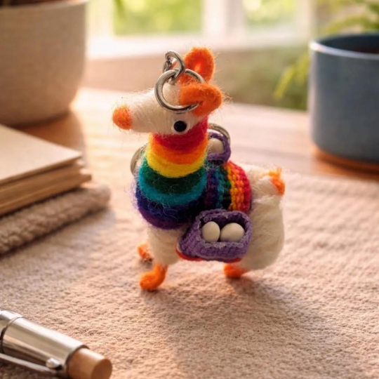 Handmade Llama Keychain – Andean Wool Miniature – Colorful Alpaca Souvenir from South America