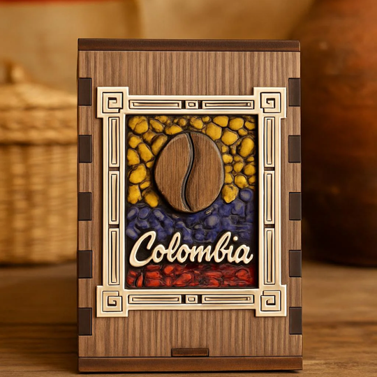 Colombian Wooden Pencil Holder • Coffee Bean Artisan Desk Organizer Decor