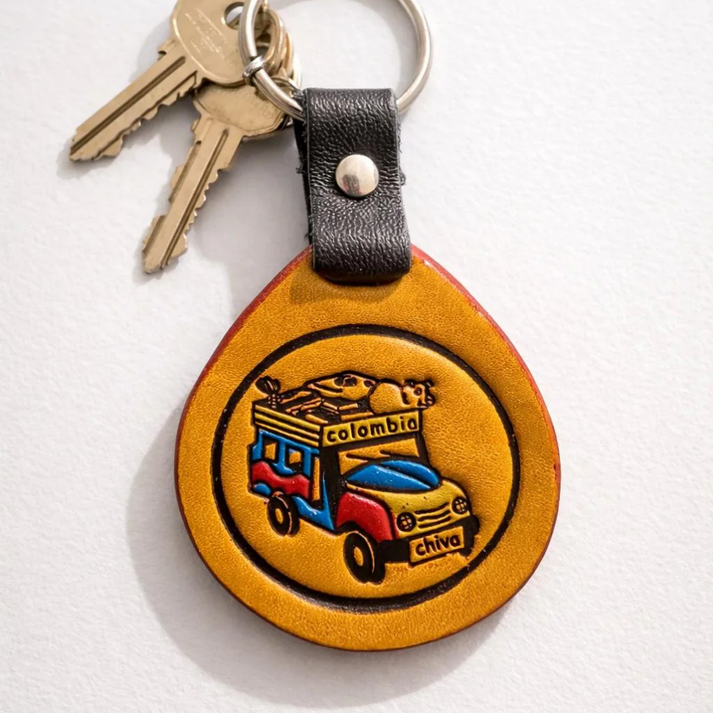 Chiva Bus Leather Keychain