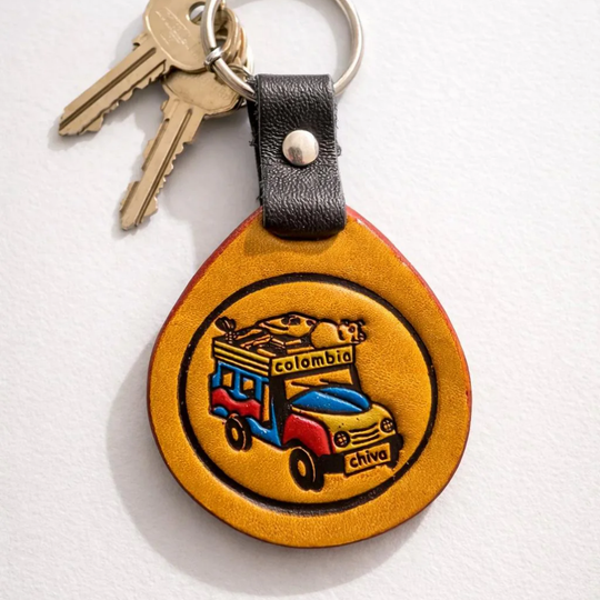 Chiva Bus Leather Keychain