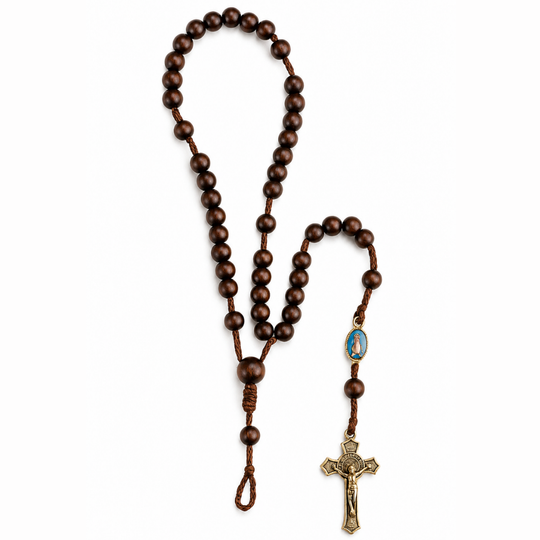 Handmade Wooden Rosary – Saint Benedict Crucifix &amp; Virgin Mary Medal