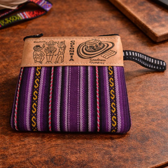 Handmade Colombian Leather &amp; Textile Wallet | Women’s Artisan Coin Purse, Cultural Zipper Pouch Gift