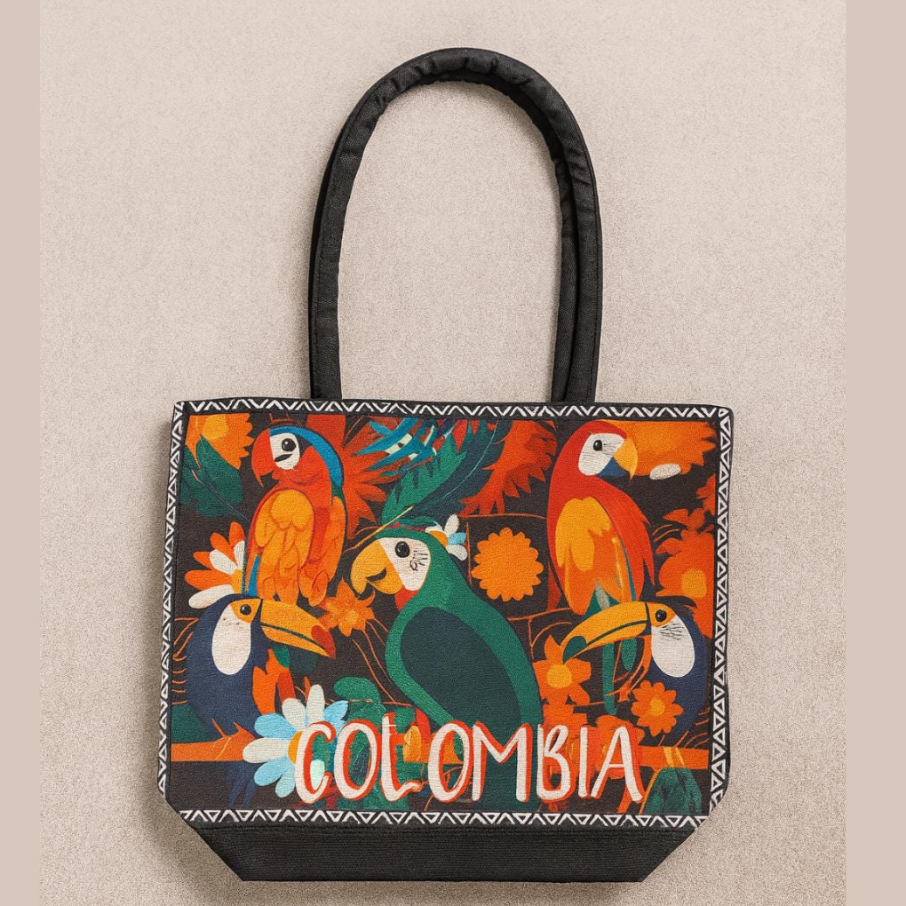Handmade Colombian Canvas Tote Bag • Cultural Owl &amp; Toucan Design