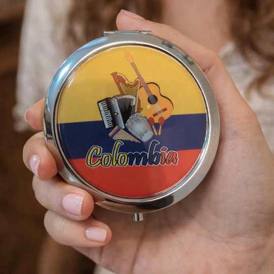 Handcrafted Colombian Makeup Mirror Chiva and Music Pocket Beauty Mirror