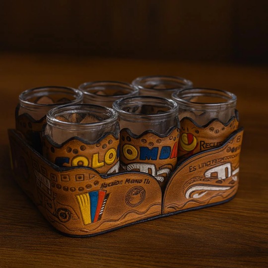 Handcrafted Leather Aguardiente Shot Glass Set – Colombian Barware Gift