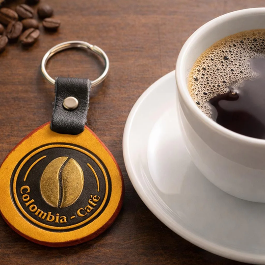 Colombian Coffee Leather Keychain