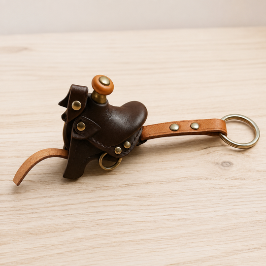 Handmade Equestrian Saddle Keychain – Horse Lover Gift, Rustic Leather-Inspired Charm, Customizable Accessory