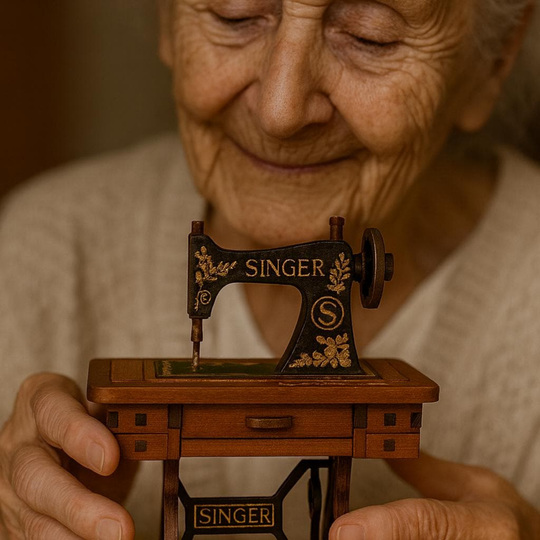 Mini Wooden Singer Sewing Machine – Handmade Vintage Decor – Artisan Colombian Collectible Gift