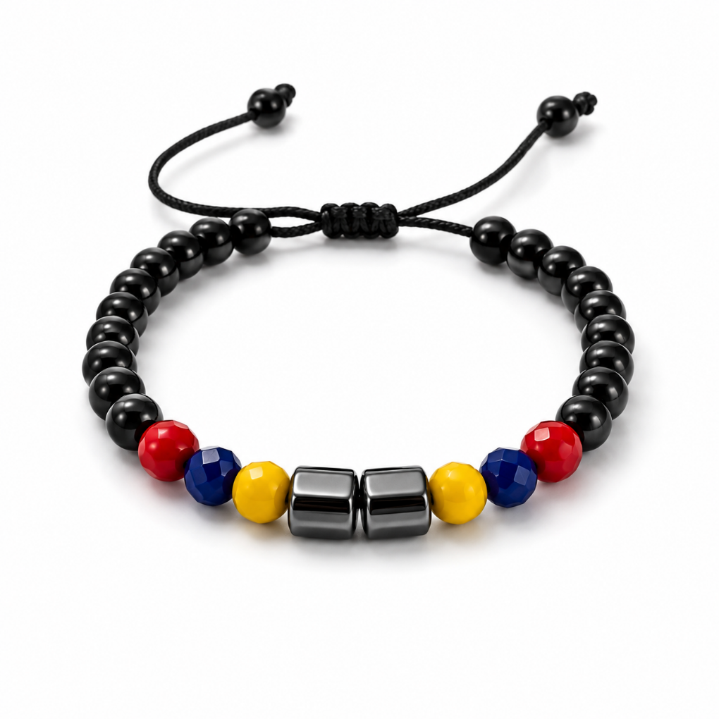 Handmade Colombian Black Beaded Bracelet | Adjustable Unisex Bracelet | Colombia Flag Artisan Jewelry