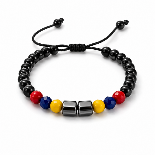 Handmade Colombian Black Beaded Bracelet | Adjustable Unisex Bracelet | Colombia Flag Artisan Jewelry