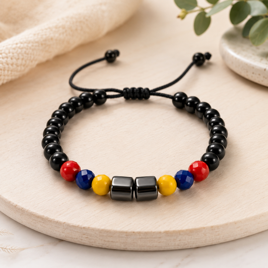 Handmade Colombian Black Beaded Bracelet | Adjustable Unisex Bracelet | Colombia Flag Artisan Jewelry