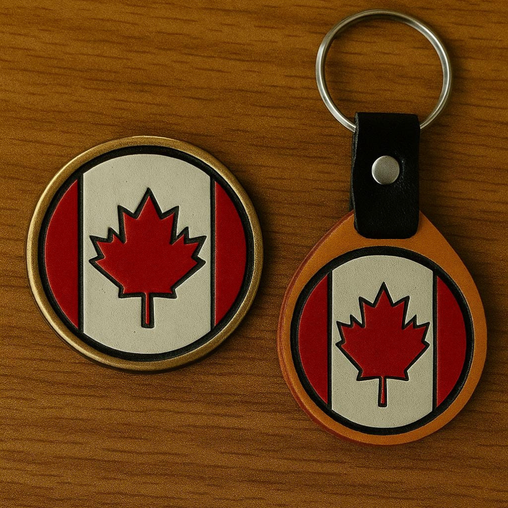 Handmade Leather “Oh Canada” Set – Keychain + Magnet Combo